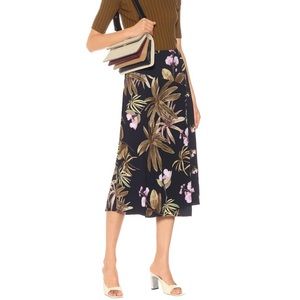 Vince Mixed Tropical Garden Satin Midi Skirt NWT